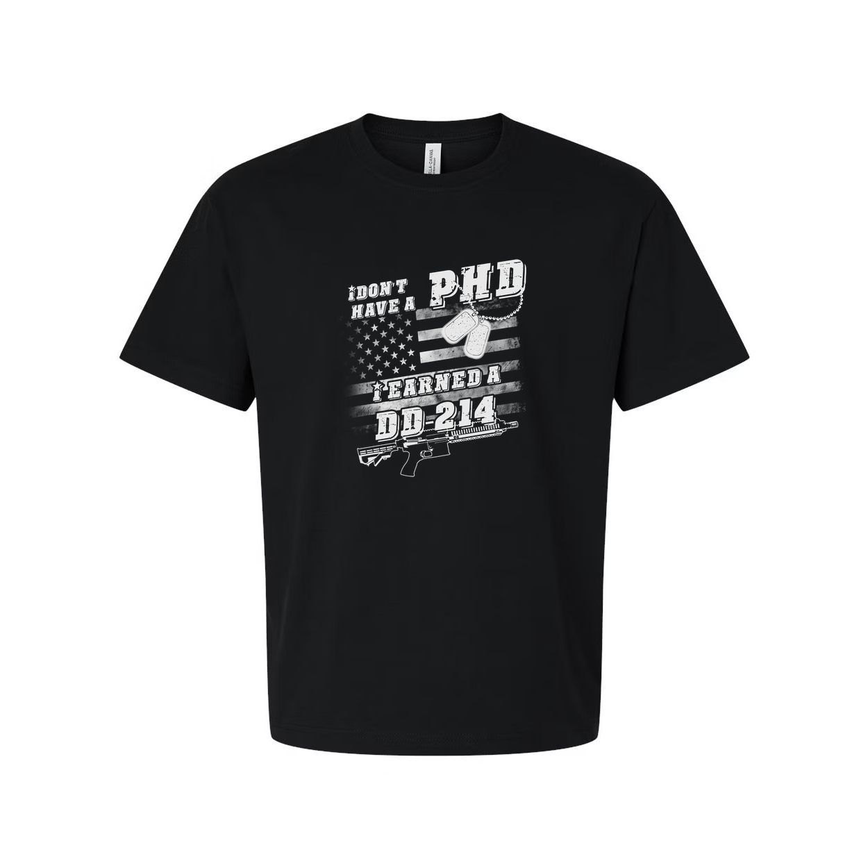 Unisex Veteran T Shirt Dont Have A PhD Earned A DD 214 Graphic With American Flag And Rifle