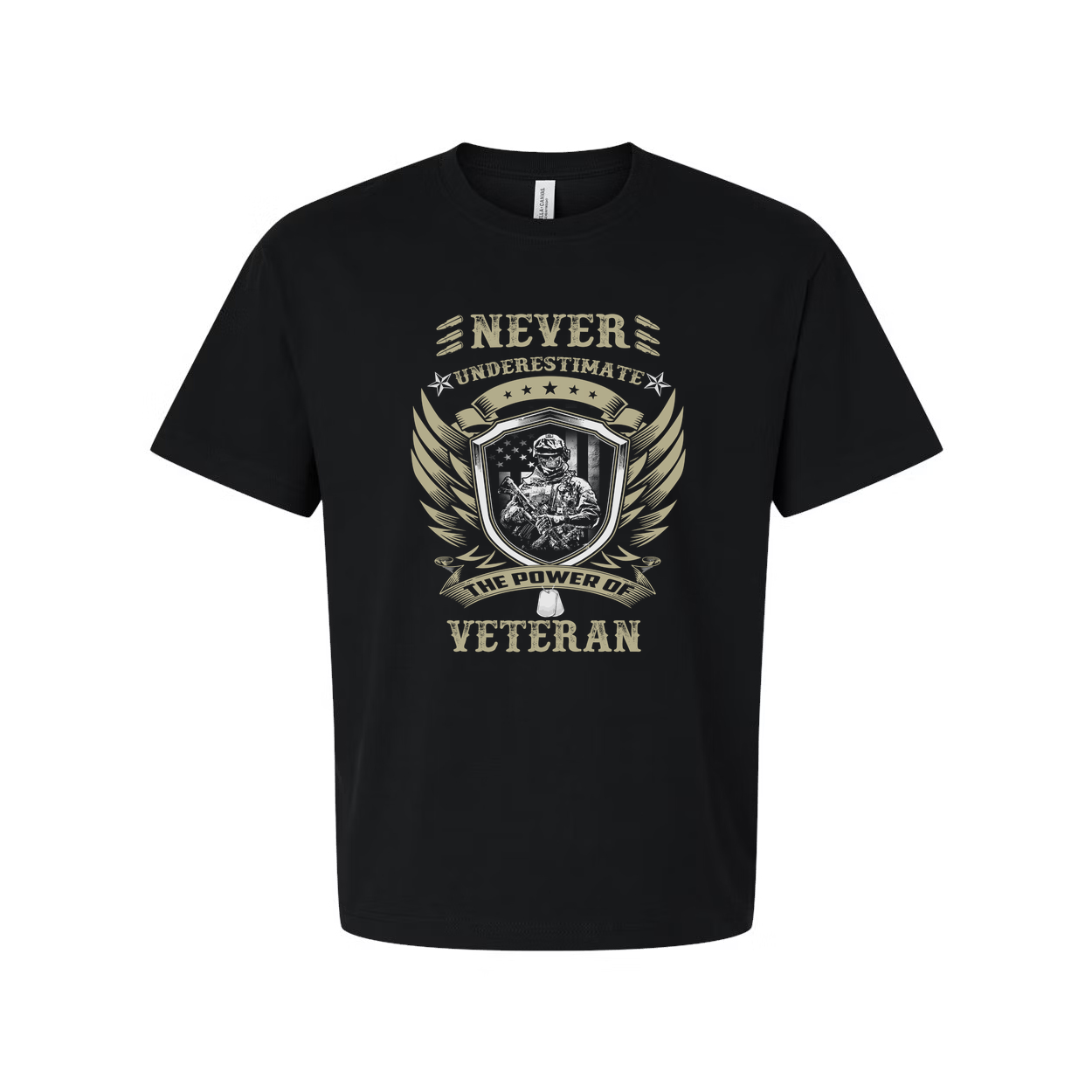 Never Underestimate The Power Of A Veteran Unisex Vintage Military Graphic Tee With Shield And Wings