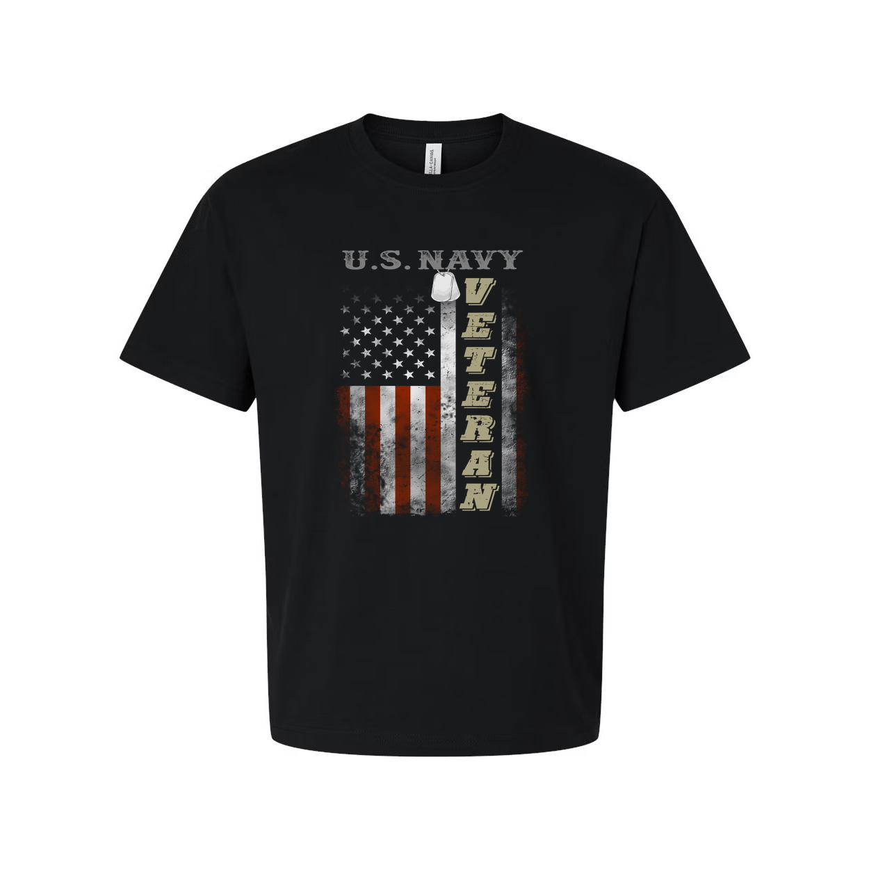 U.S. Navy Veteran Graphic Tee With American Flag Emblem And Vertical Veteran Text