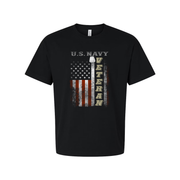 U.S. Navy Veteran Graphic Tee With American Flag Emblem And Vertical Veteran Text