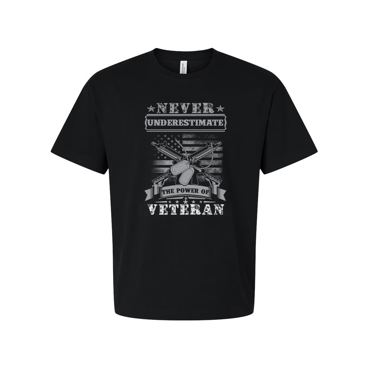 Never Underestimate The Power Of Veteran Unisex Graphic Tee With Patriotic Military Theme Design Edition