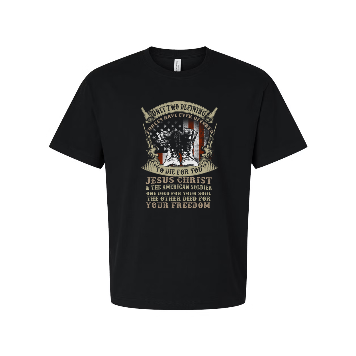 Veteran Unisex Graphic Tee Featuring American Flag And Jesus Christ And Soldier Motif