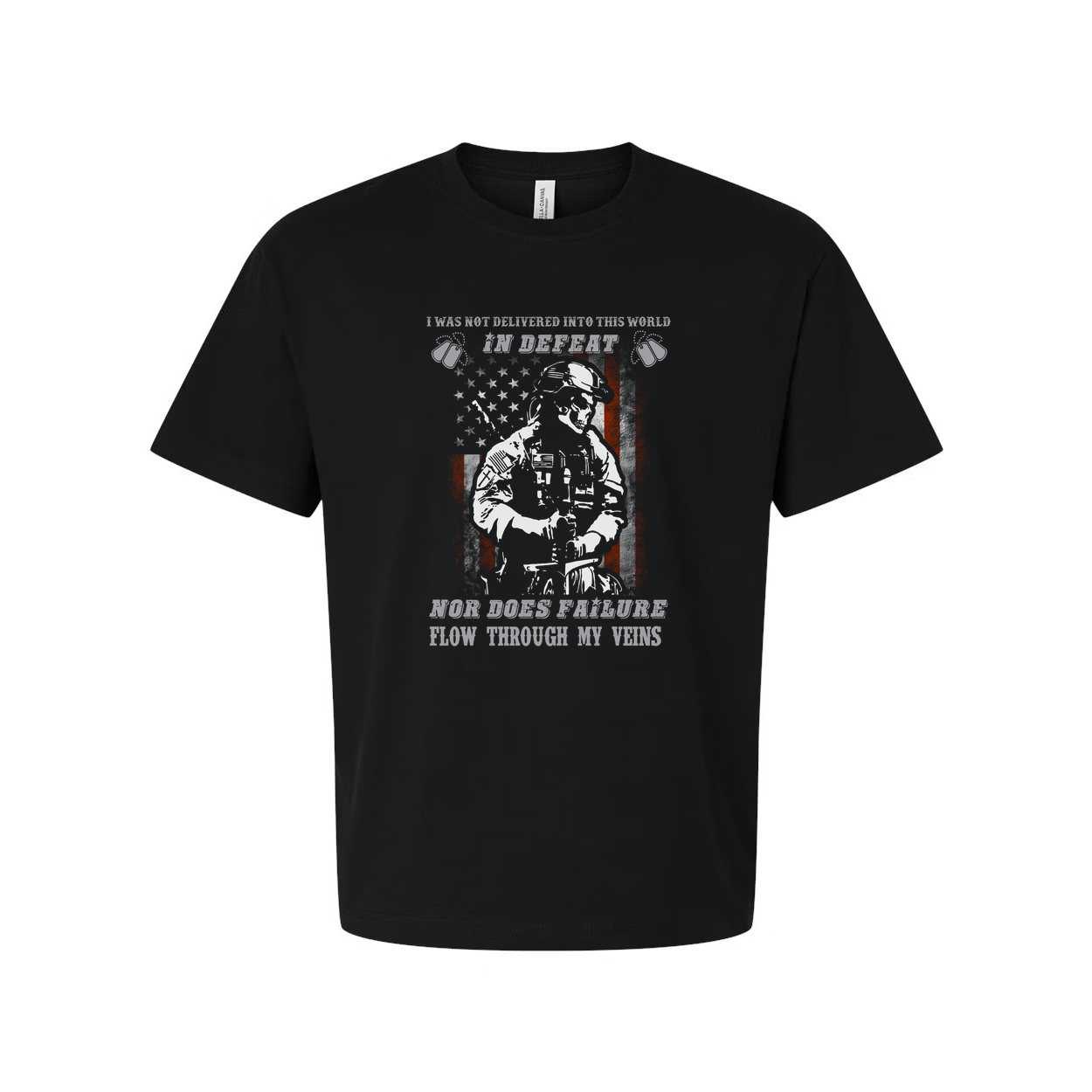 Unisex Veteran Graphic T Shirt With Soldier Silhouette And American Flag Artwork