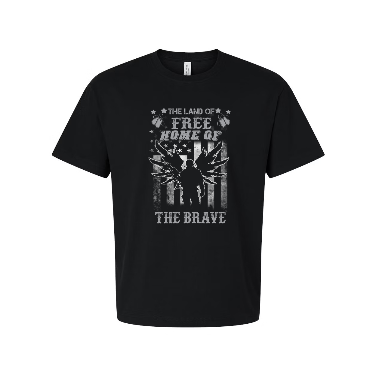Patriotic Veteran T Shirt With The Land Of Free Home Of The Brave Winged Soldier Graphic