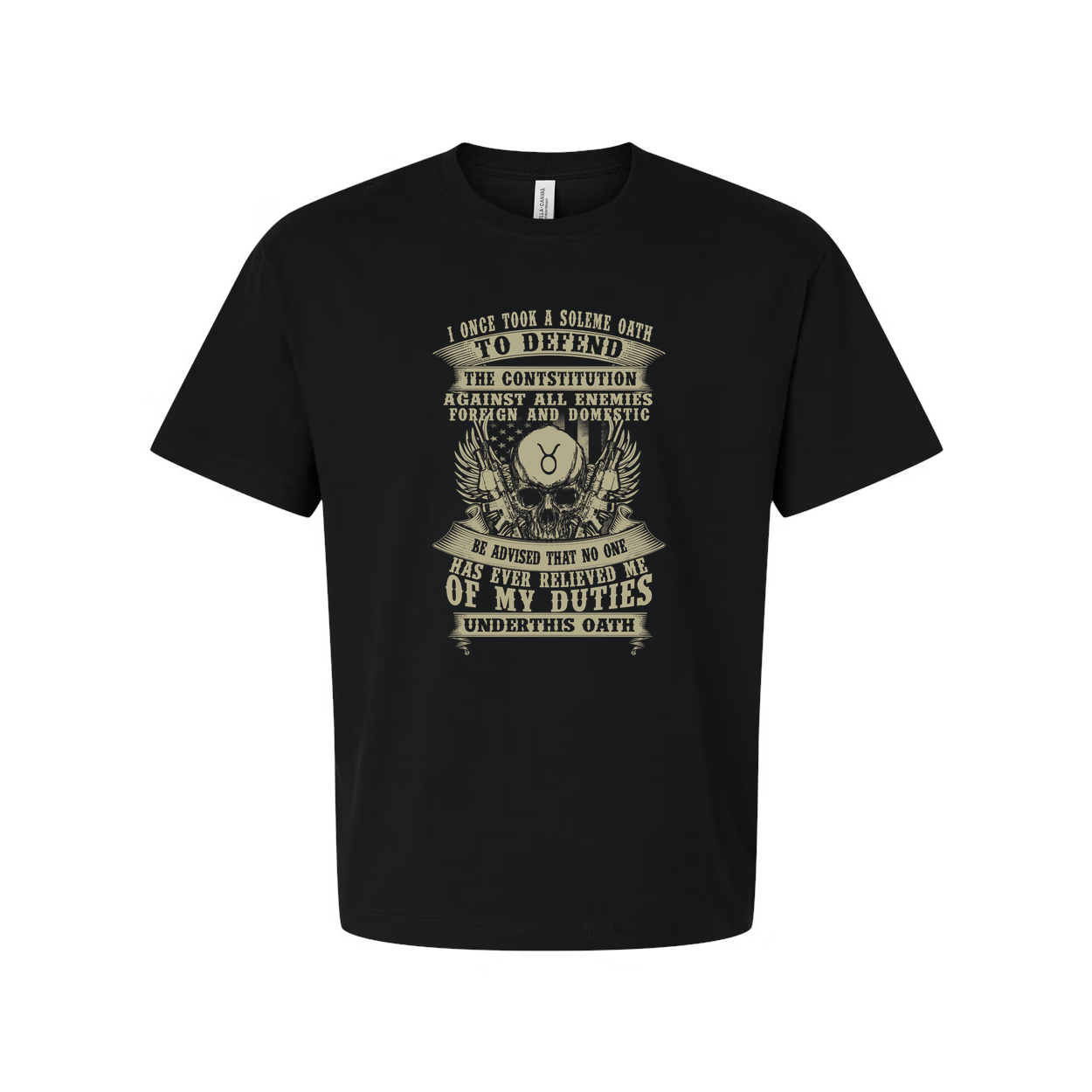 Veteran Unisex Graphic Tee With Constitution Oath Design Featuring Skull Wings And Bold Vintage Typography