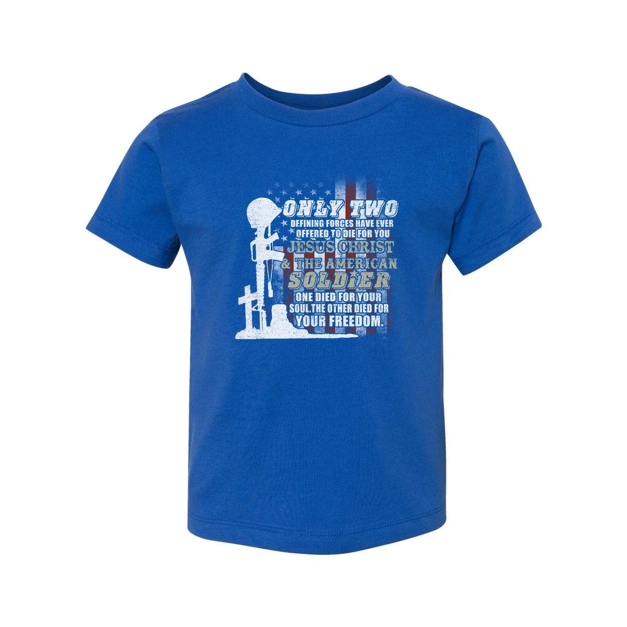 Veteran Graphic Tee Featuring Jesus Christ And The American Soldier Defining Forces