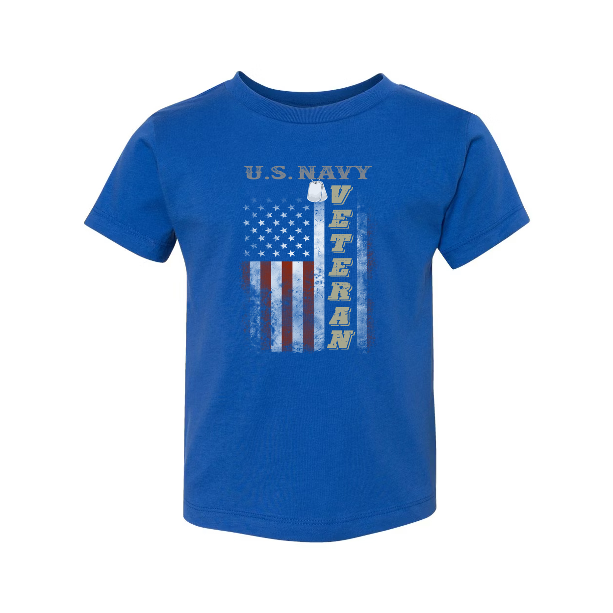 U.S. Navy Veteran Graphic Tee With American Flag Emblem And Vertical Veteran Text