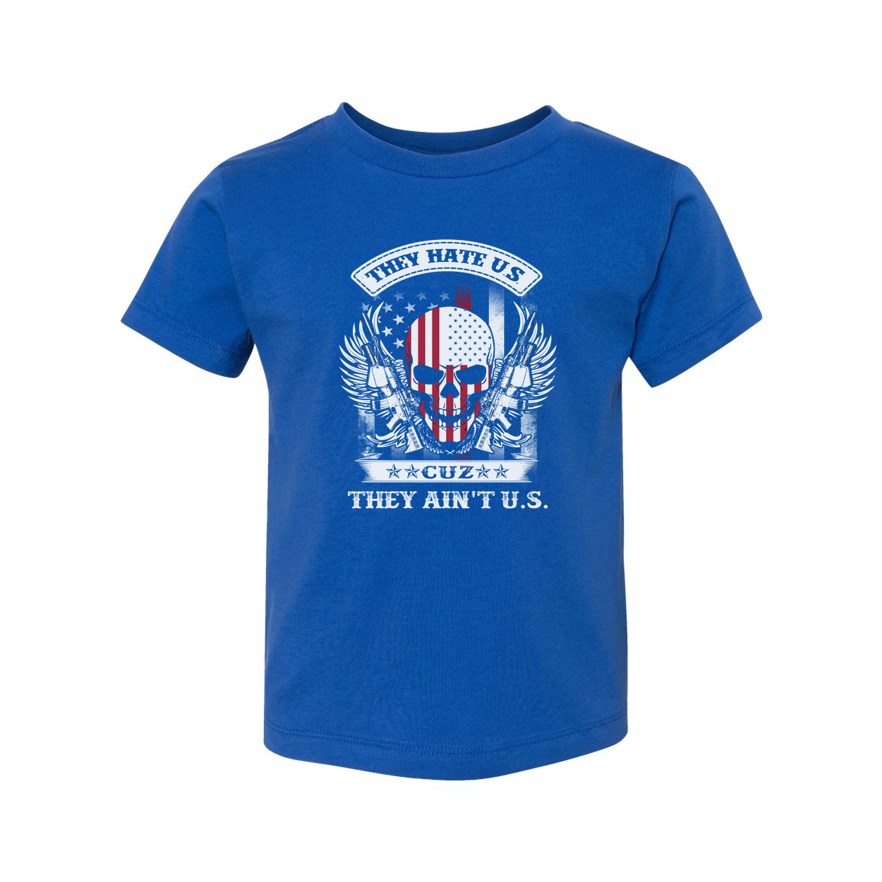 Unisex Graphic T Shirt Featuring Skull With American Flag Wings Design And The Phrase They Hate Us