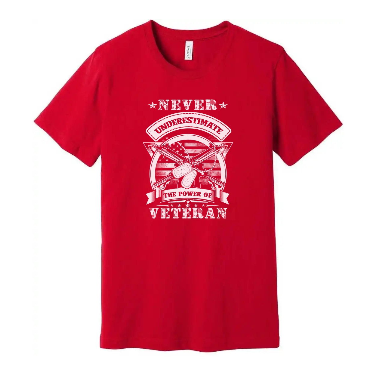 Never Underestimate The Power Of Veteran Graphic Tee With Military Dog Tags And Guns
