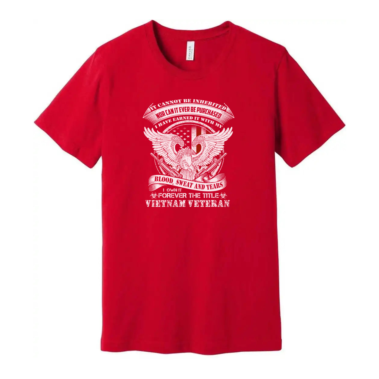 Vietnam Veteran Eagle Graphic Tee With United States Flag And Banner Text Blood Sweat Tears
