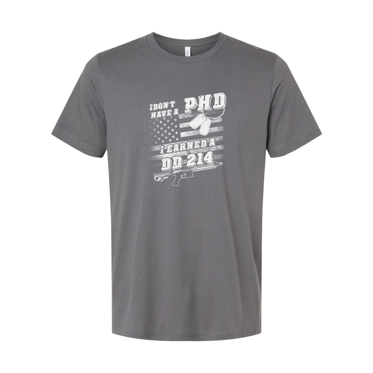 Unisex Veteran T Shirt Dont Have A PhD Earned A DD 214 Graphic With American Flag And Rifle