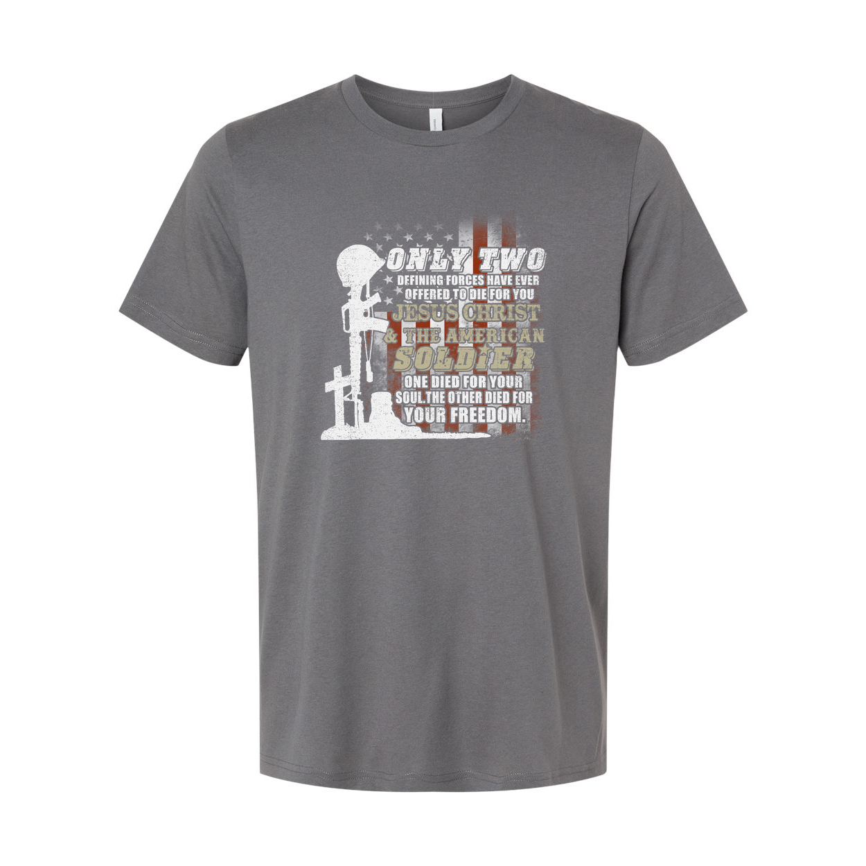 Veteran Graphic Tee Featuring Jesus Christ And The American Soldier Defining Forces