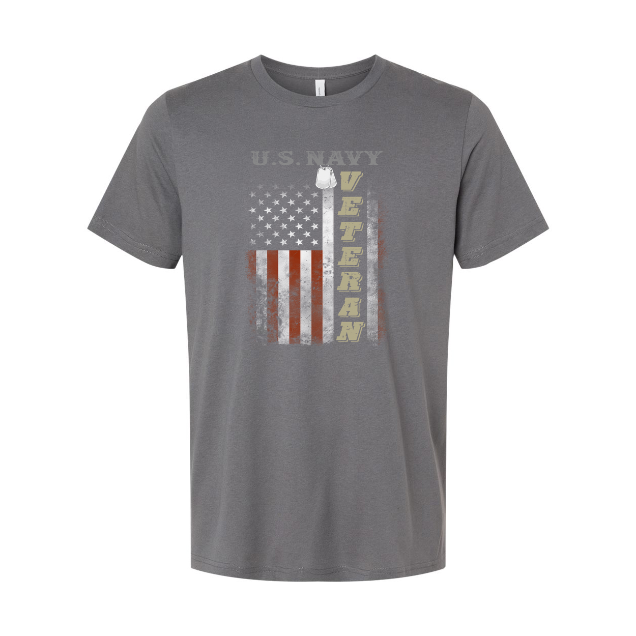 U.S. Navy Veteran Graphic Tee With American Flag Emblem And Vertical Veteran Text