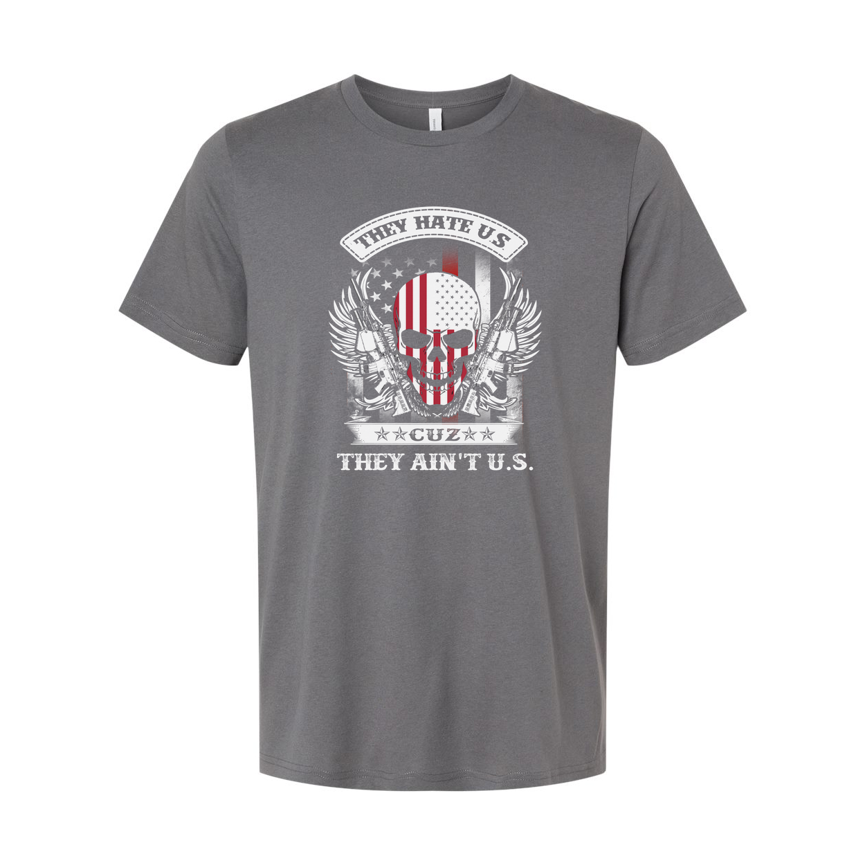Unisex Graphic T Shirt Featuring Skull With American Flag Wings Design And The Phrase They Hate Us