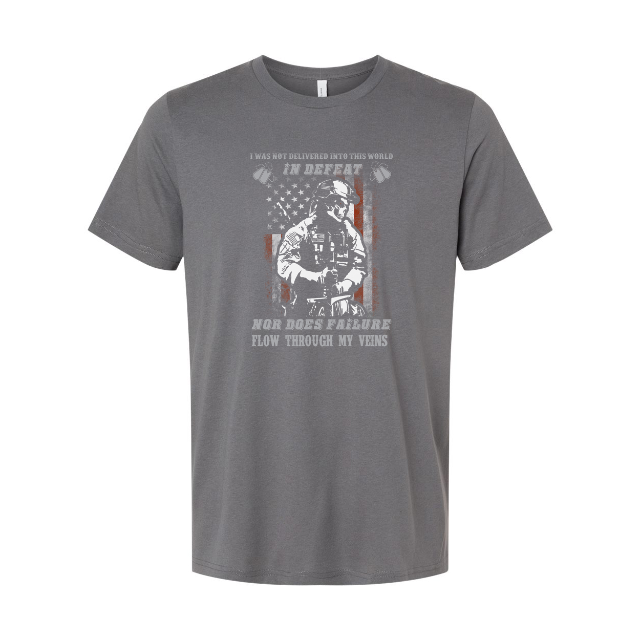 Unisex Veteran Graphic T Shirt With Soldier Silhouette And American Flag Artwork