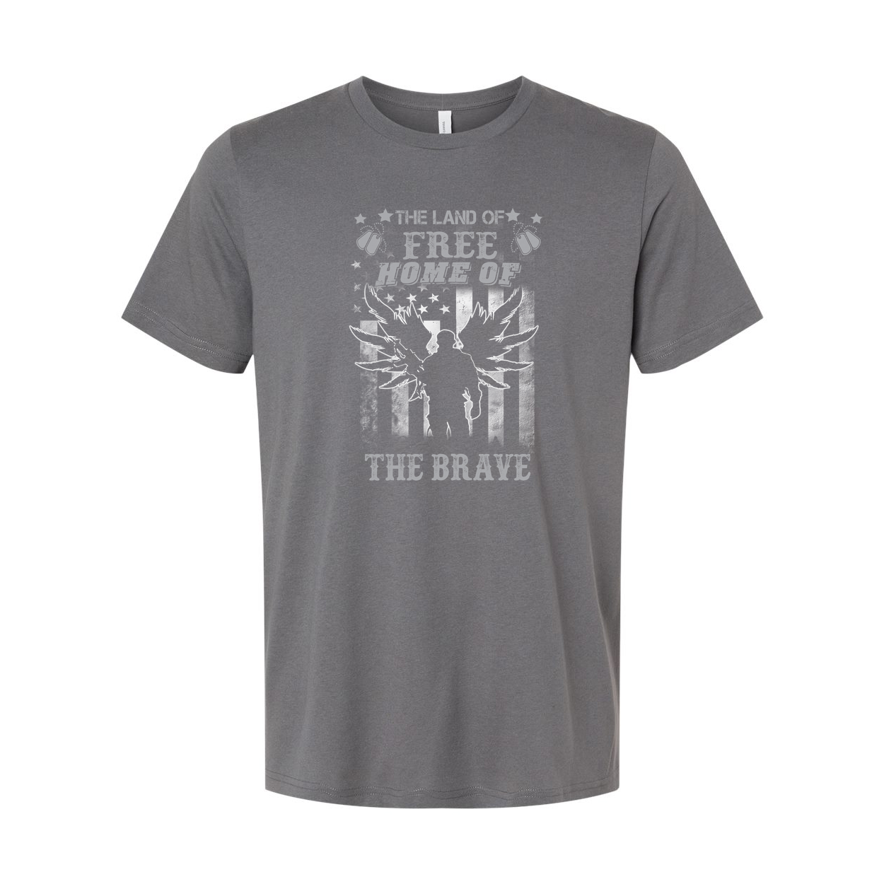 Patriotic Veteran T Shirt With The Land Of Free Home Of The Brave Winged Soldier Graphic