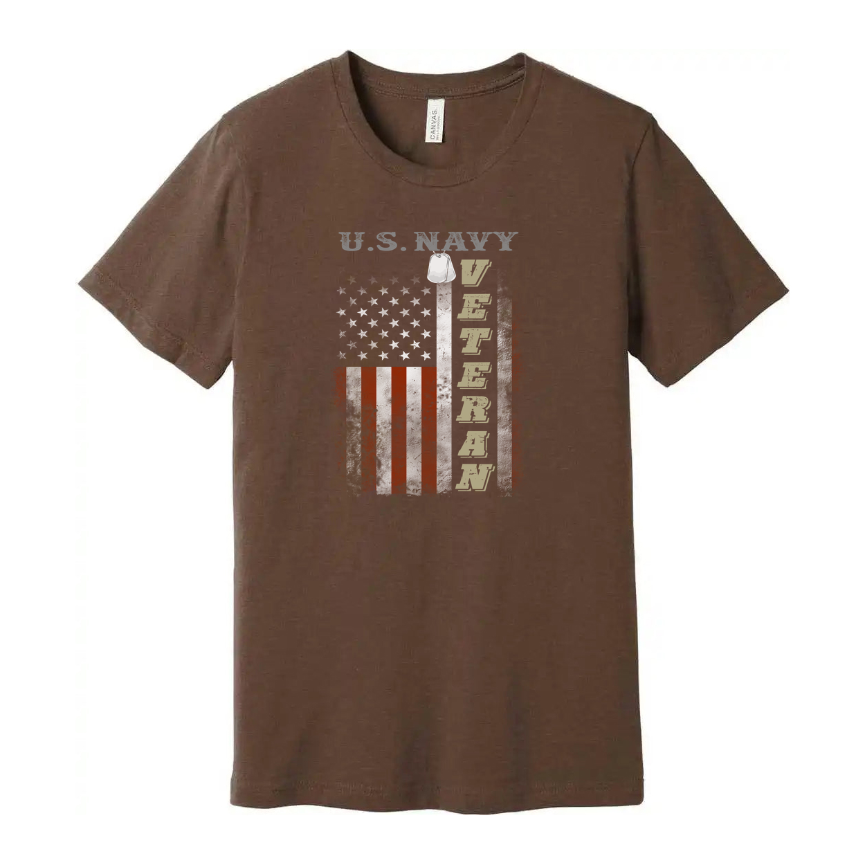 U.S. Navy Veteran Graphic Tee With American Flag Emblem And Vertical Veteran Text
