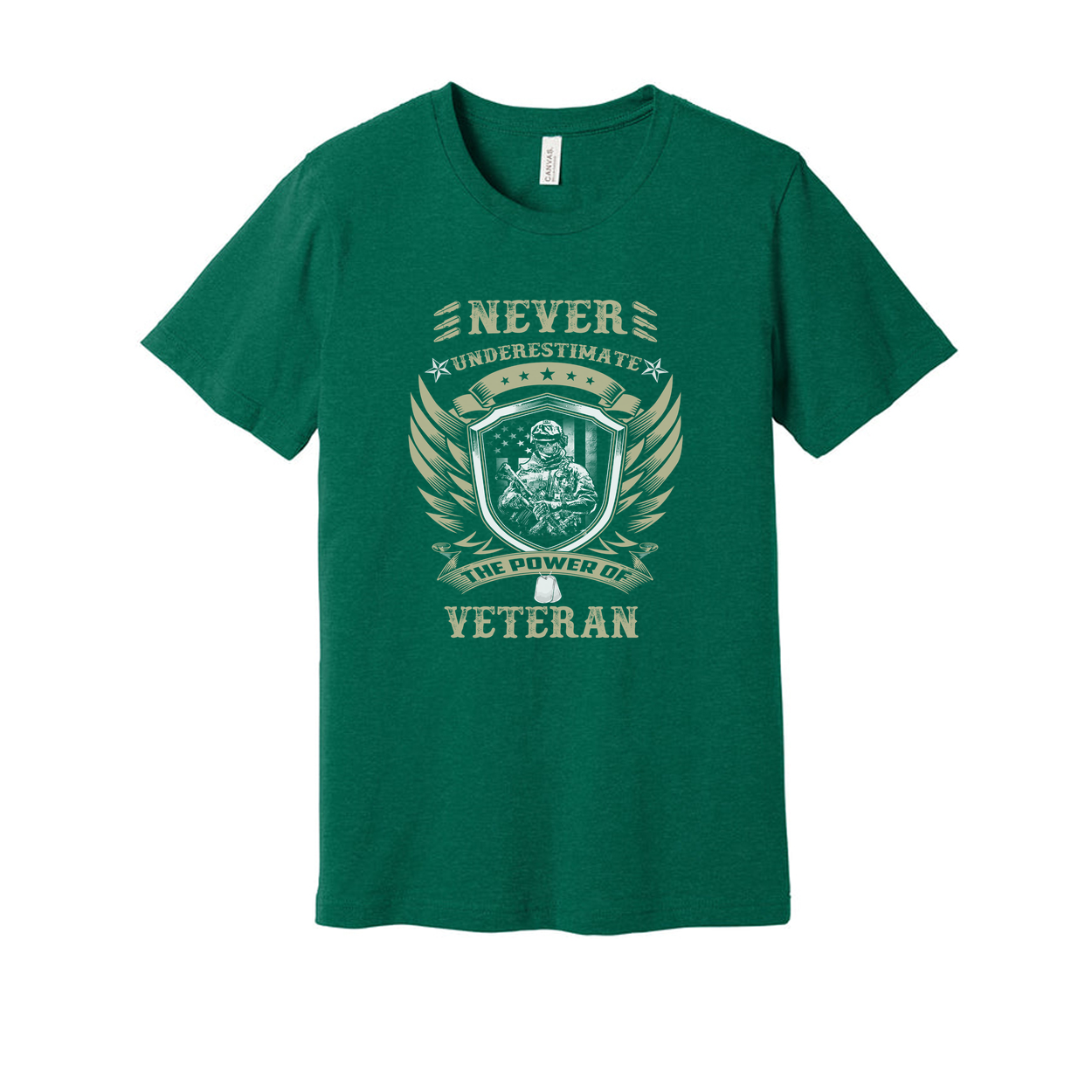 Never Underestimate The Power Of A Veteran Unisex Vintage Military Graphic Tee With Shield And Wings