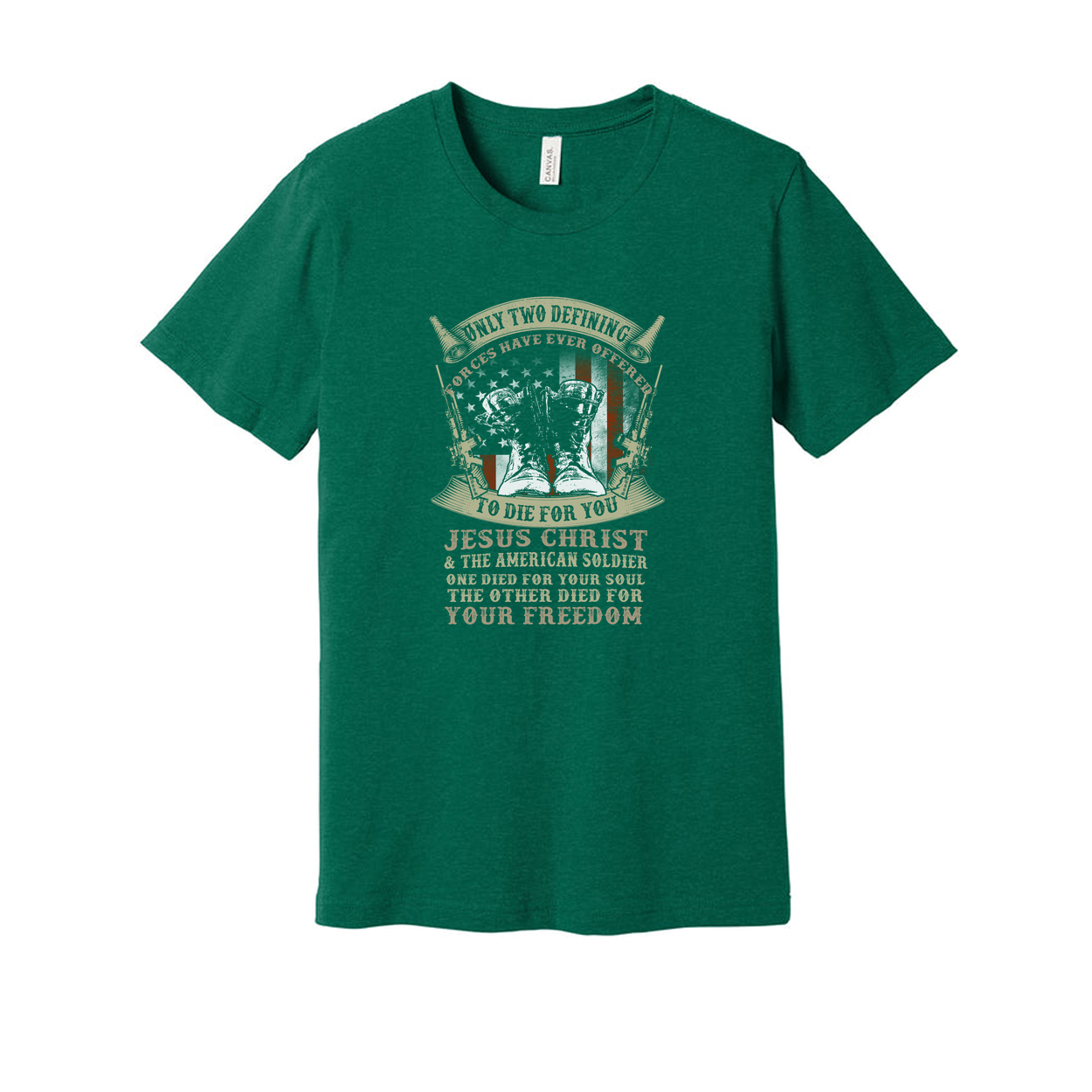 Veteran Unisex Graphic Tee Featuring American Flag And Jesus Christ And Soldier Motif
