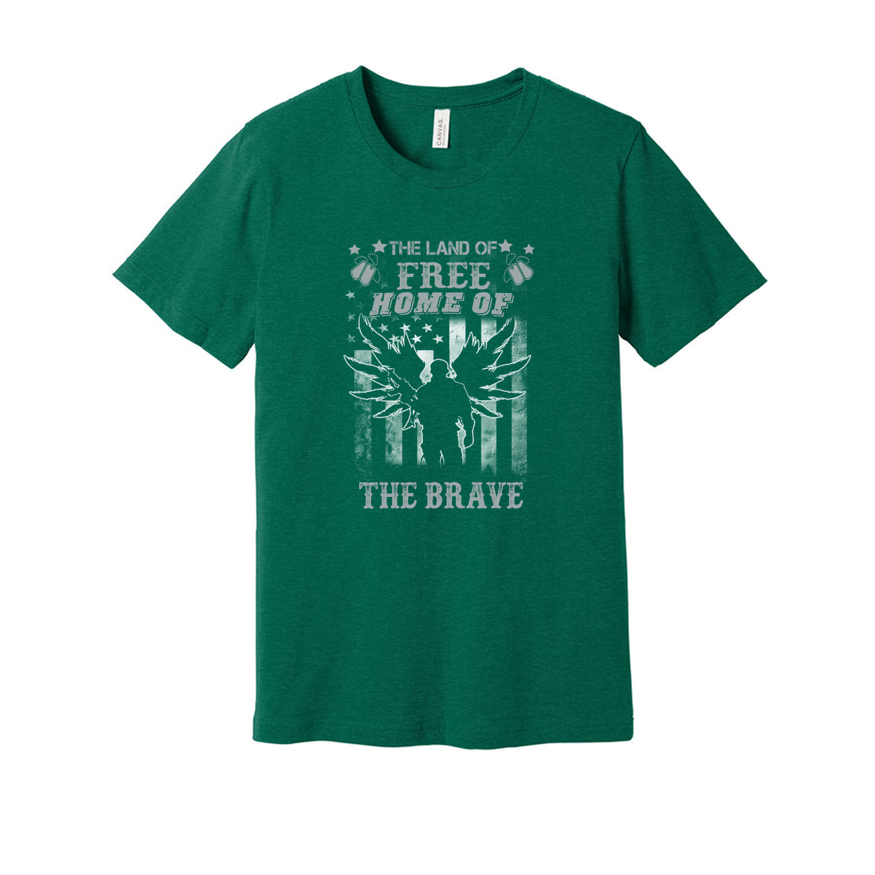 Patriotic Veteran T Shirt With The Land Of Free Home Of The Brave Winged Soldier Graphic