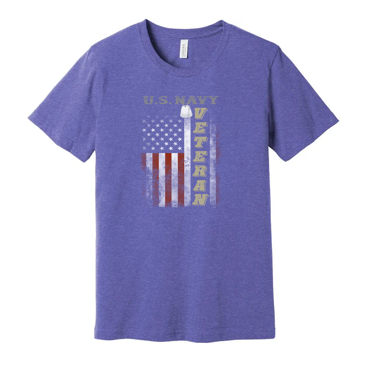 U.S. Navy Veteran Graphic Tee With American Flag Emblem And Vertical Veteran Text