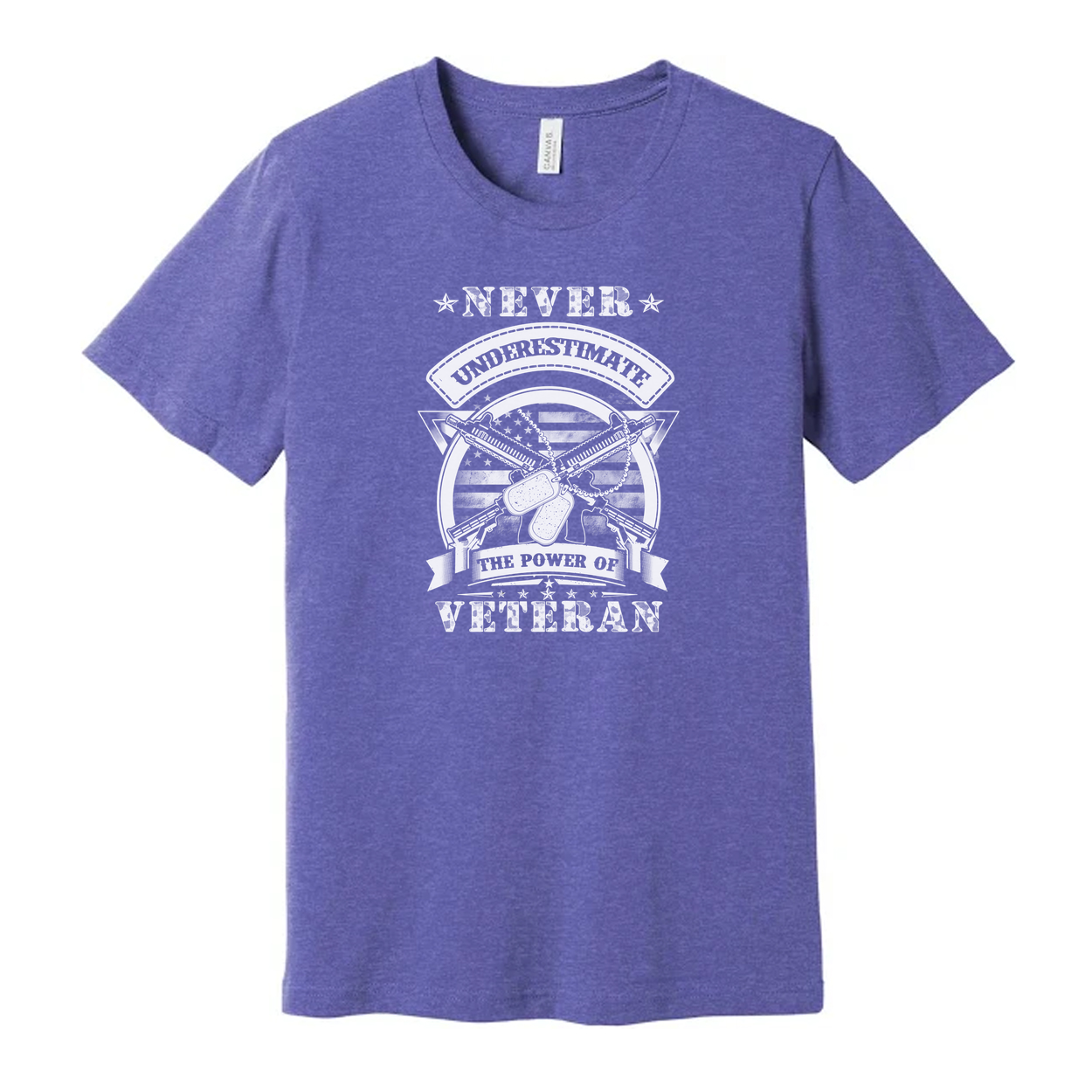 Never Underestimate The Power Of Veteran Graphic Tee With Military Dog Tags And Guns