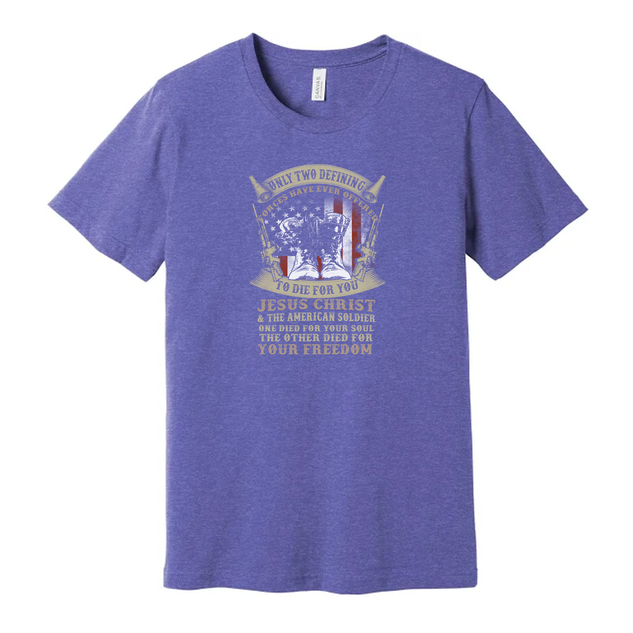 Veteran Unisex Graphic Tee Featuring American Flag And Jesus Christ And Soldier Motif