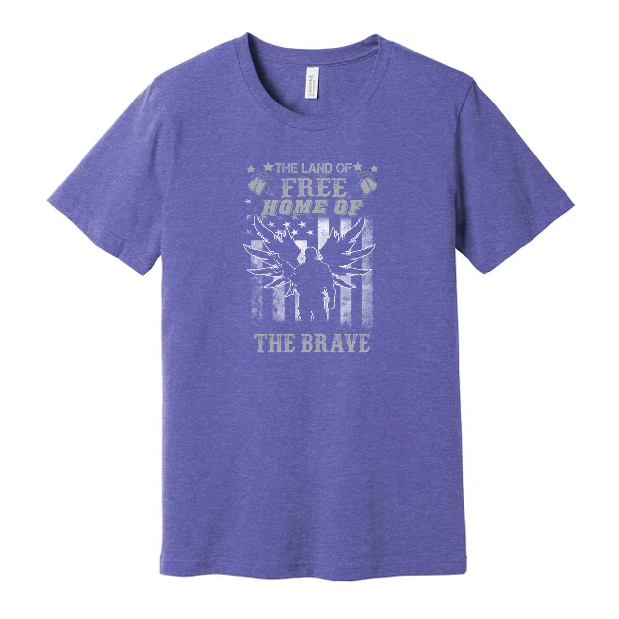 Patriotic Veteran T Shirt With The Land Of Free Home Of The Brave Winged Soldier Graphic