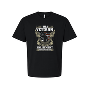 I Am A Veteran Graphic Tee Featuring Eagle Emblem Badge And Enlistment Oath Design