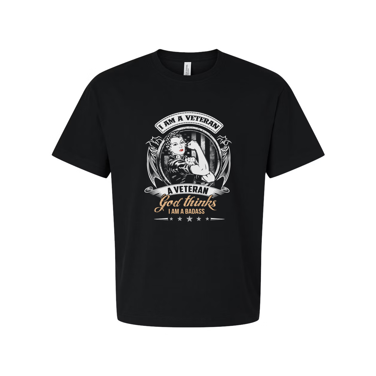 Unisex Veteran Graphic Tee I Am A Veteran God Thinks I Am A Badass With Patriotic Badge Illustration