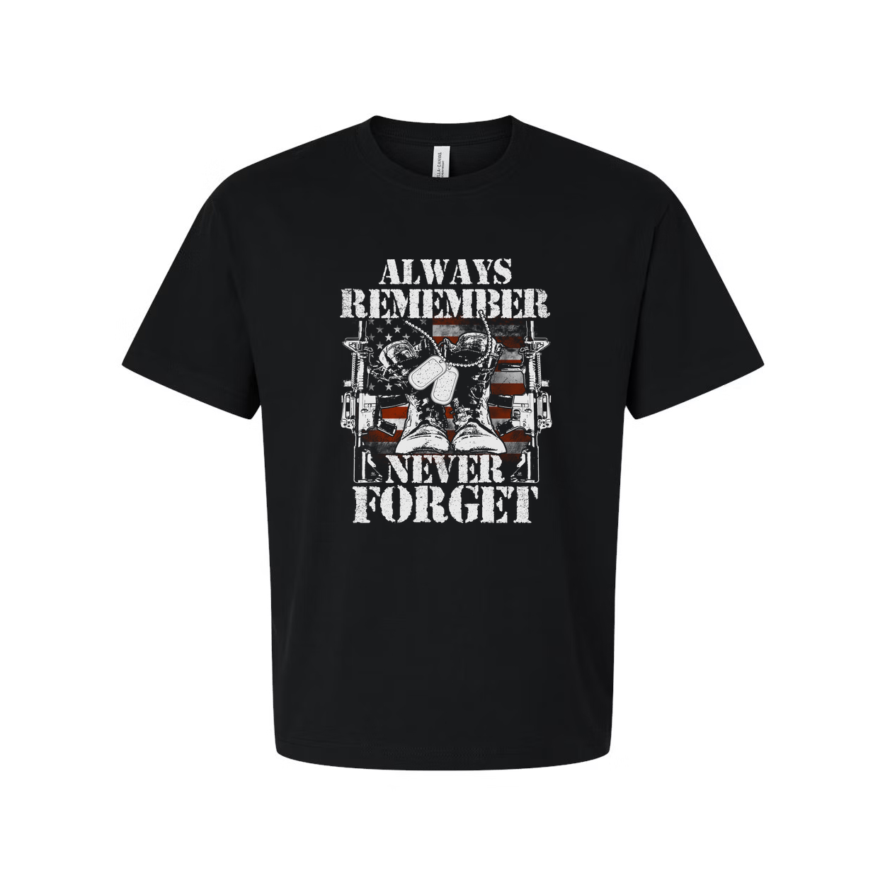 Always Remember Never Forget Veteran Graphic Tee Shirt With Military Boots And Rifles