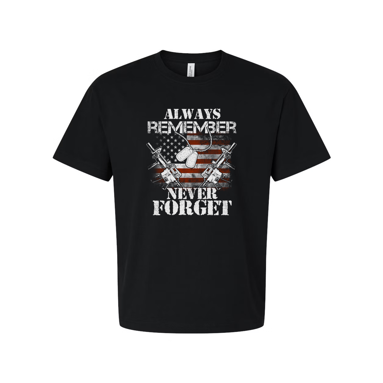 Unisex Veteran Graphic Tee With American Flag And Rifles Always Remember Never Forget