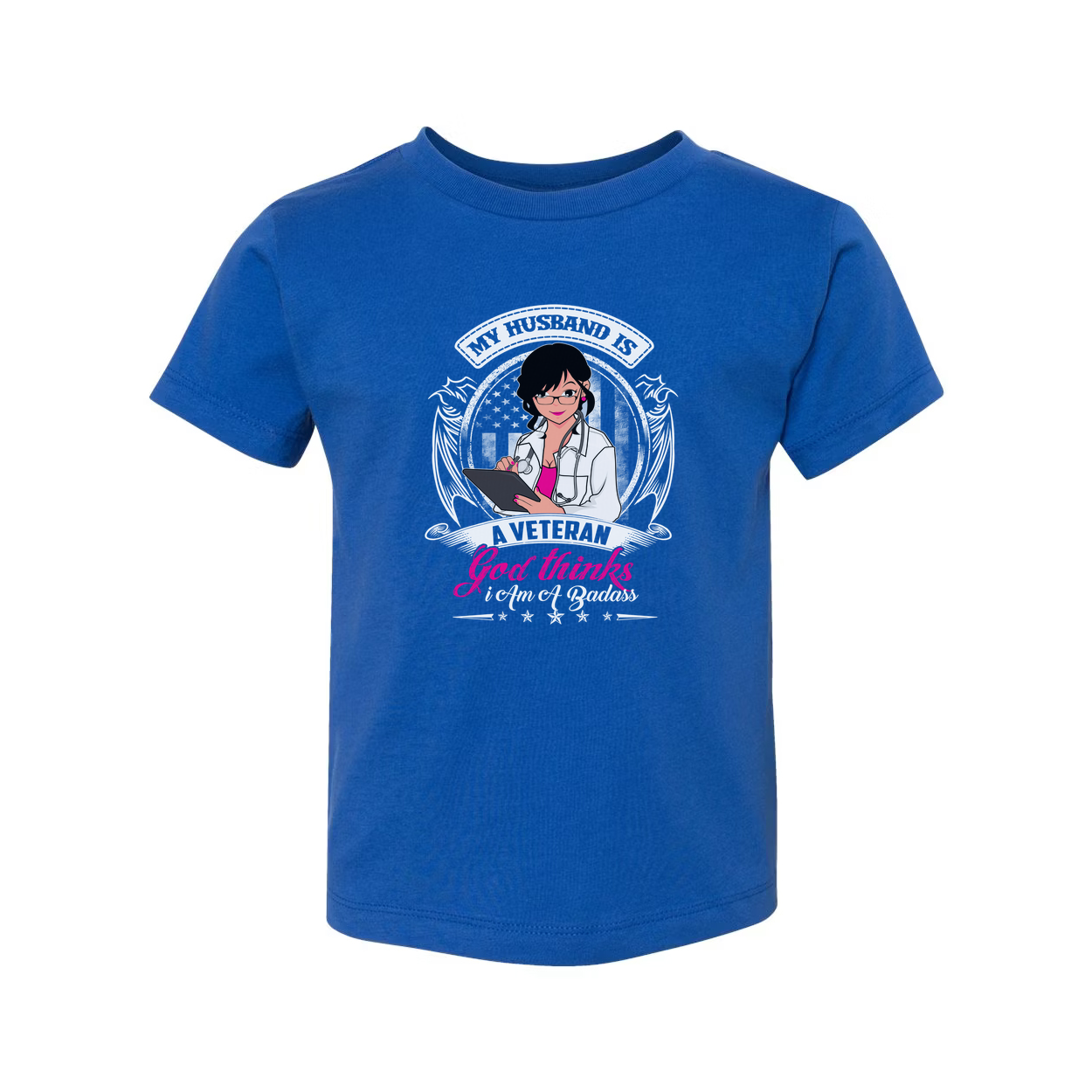 My Husband Is A Veteran God Thinks I Am A Badass Graphic Tee For Proud Military Spouse