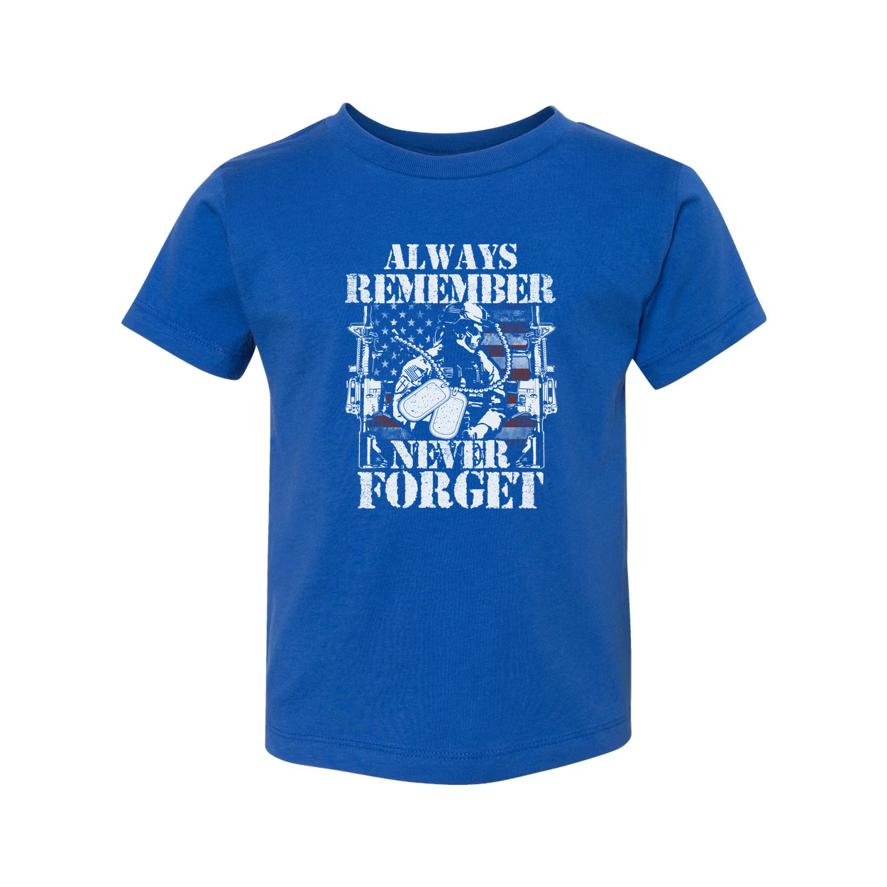 Always Remember Never Forget Veteran Graphic T Shirt Featuring Soldier With American Flag Emblem