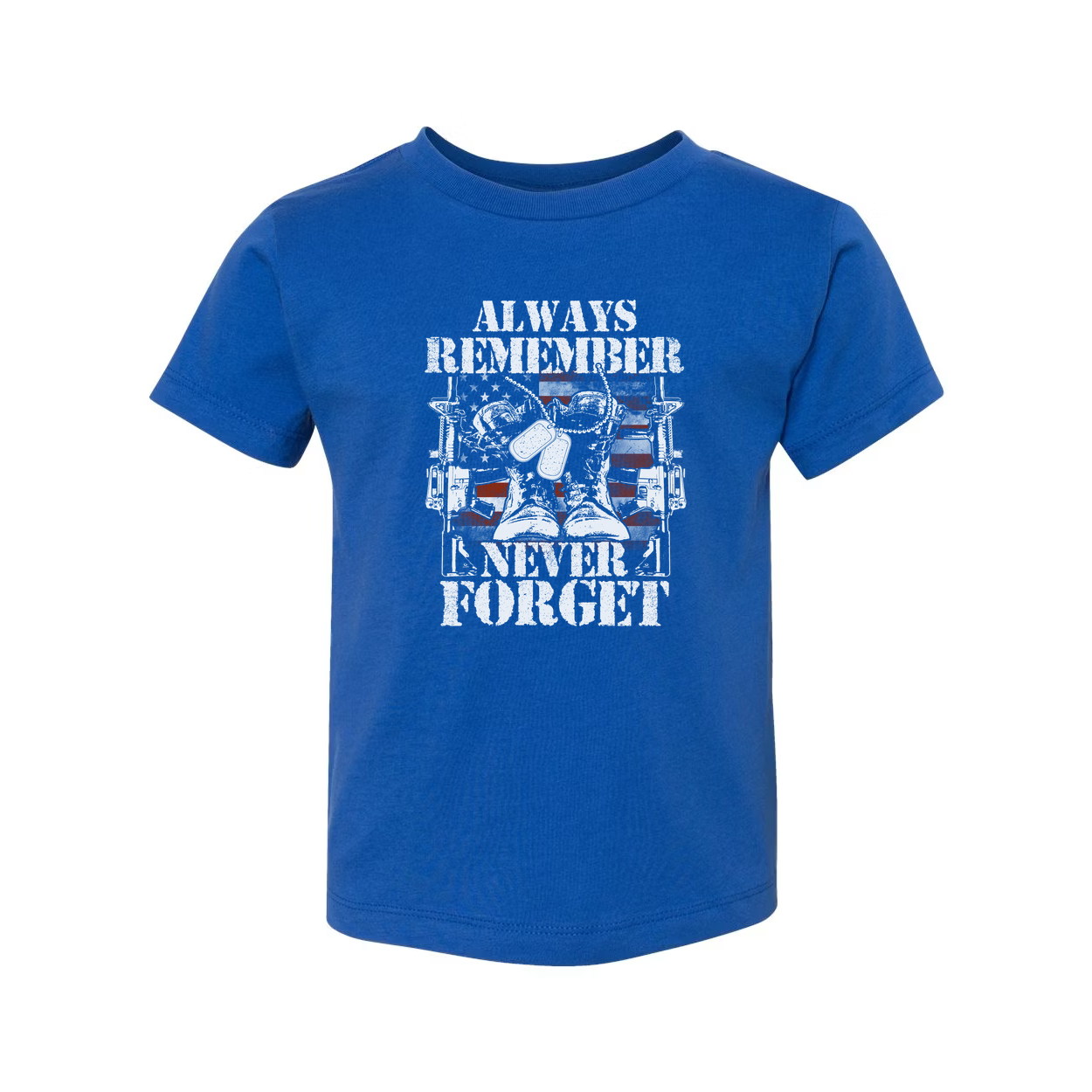 Always Remember Never Forget Veteran Graphic Tee Shirt With Military Boots And Rifles