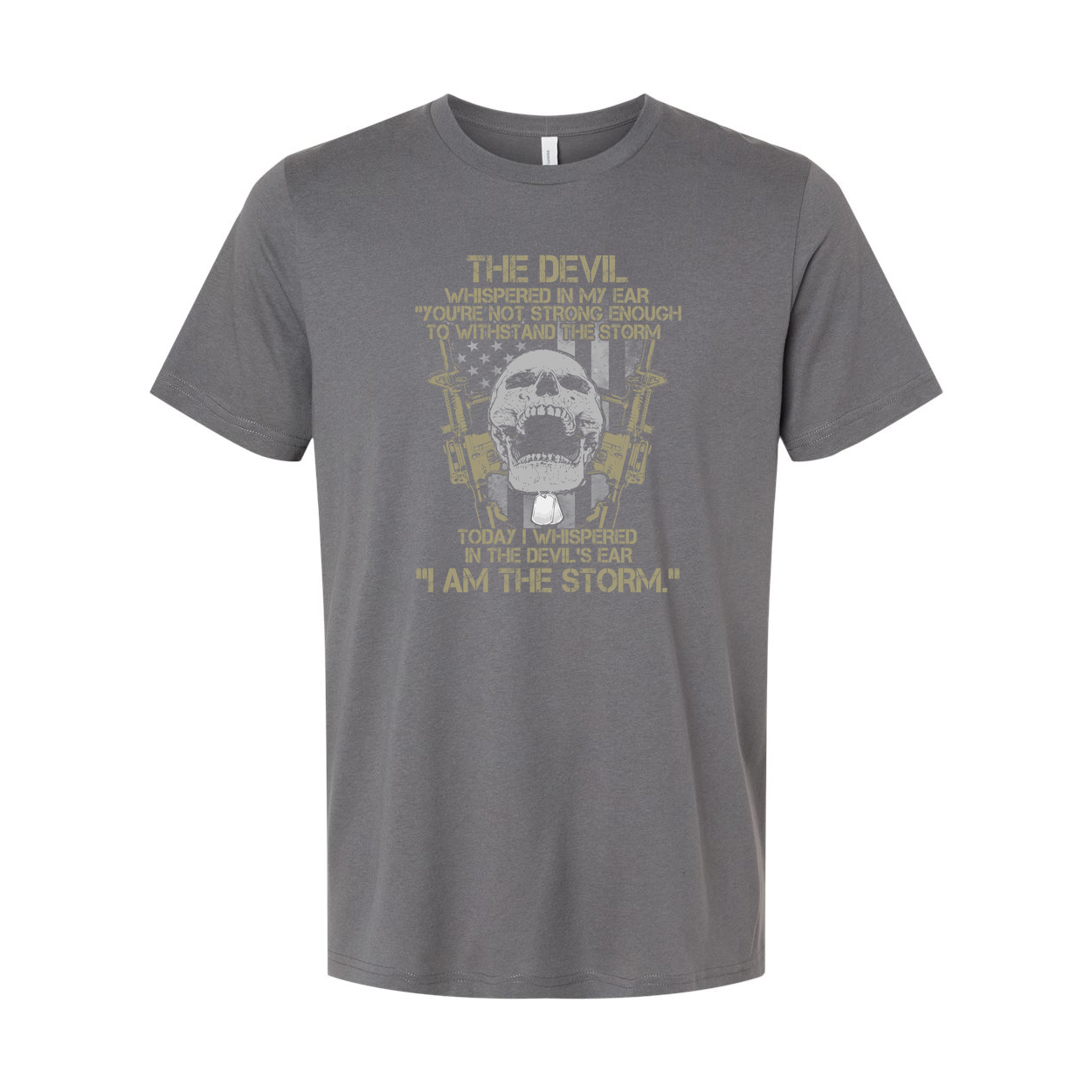 Skull With Rifles And American Flag Graphic T Shirt With Inspirational Military Quote