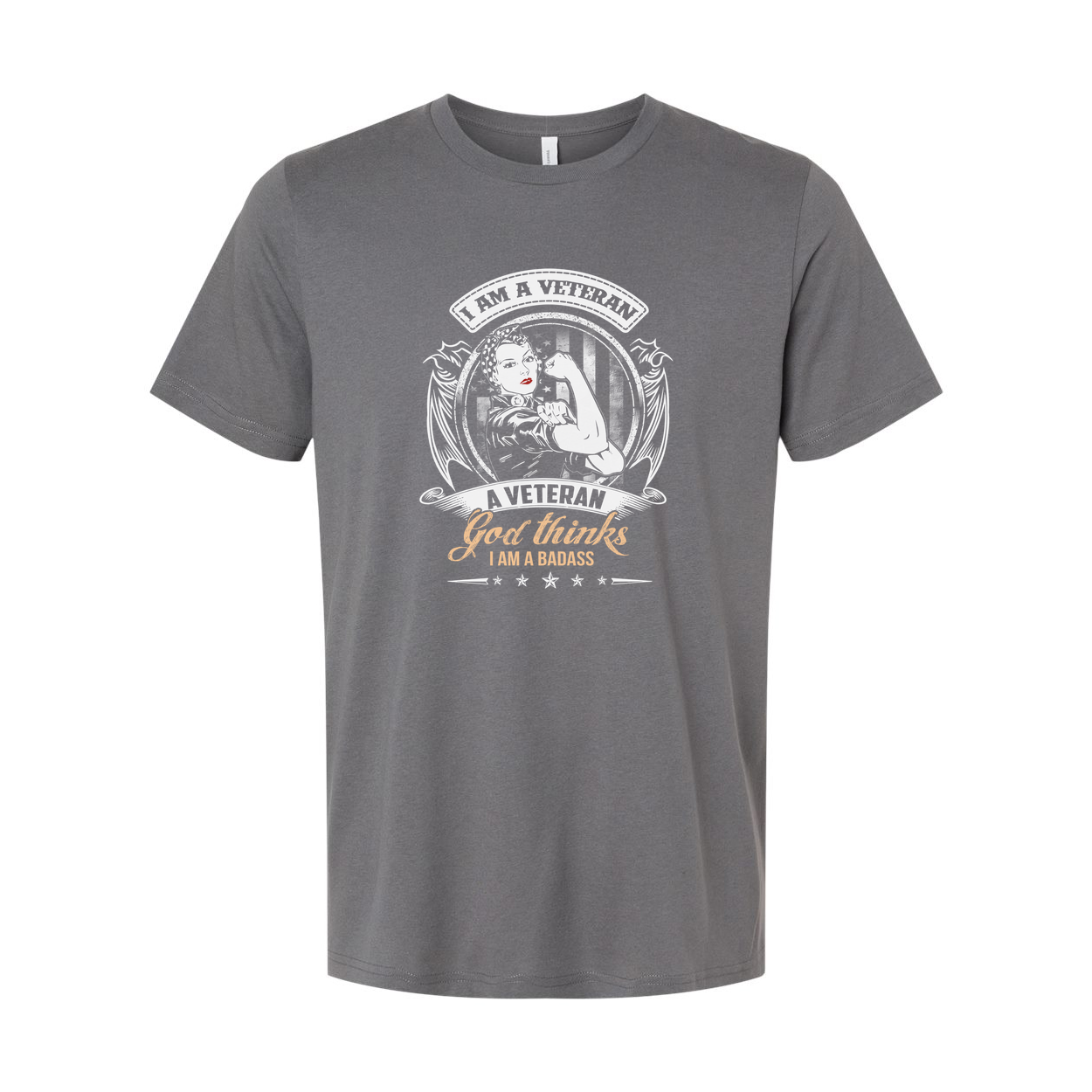 Unisex Veteran Graphic Tee I Am A Veteran God Thinks I Am A Badass With Patriotic Badge Illustration