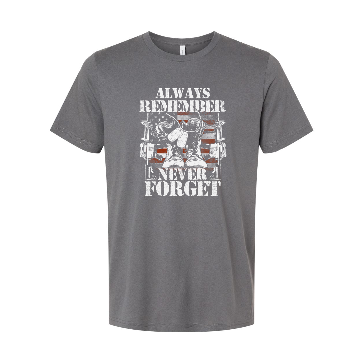 Always Remember Never Forget Veteran Graphic Tee Shirt With Military Boots And Rifles