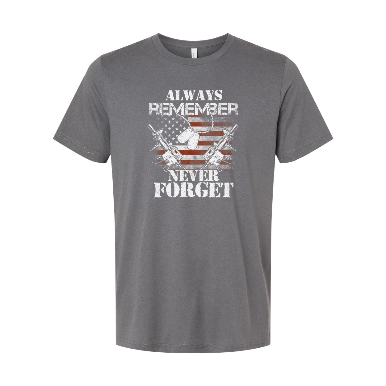 Unisex Veteran Graphic Tee With American Flag And Rifles Always Remember Never Forget