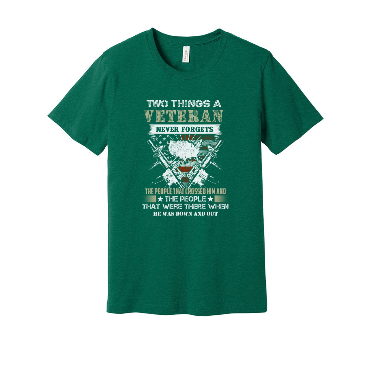 Two Things a Veteran Never Forgets Unisex Graphic Tee With American Flag and Crossed Rifles Motif