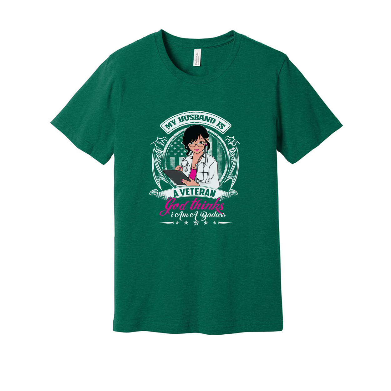 My Husband Is A Veteran God Thinks I Am A Badass Graphic Tee For Proud Military Spouse