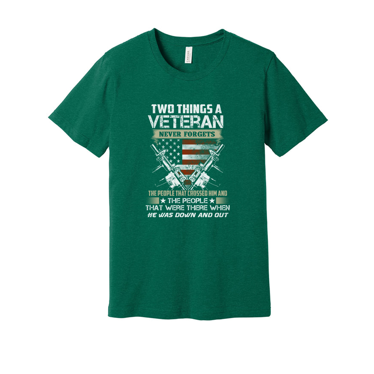 Two Things a Veteran Never Forgets T Shirt With American Flag and Crossed Rifles