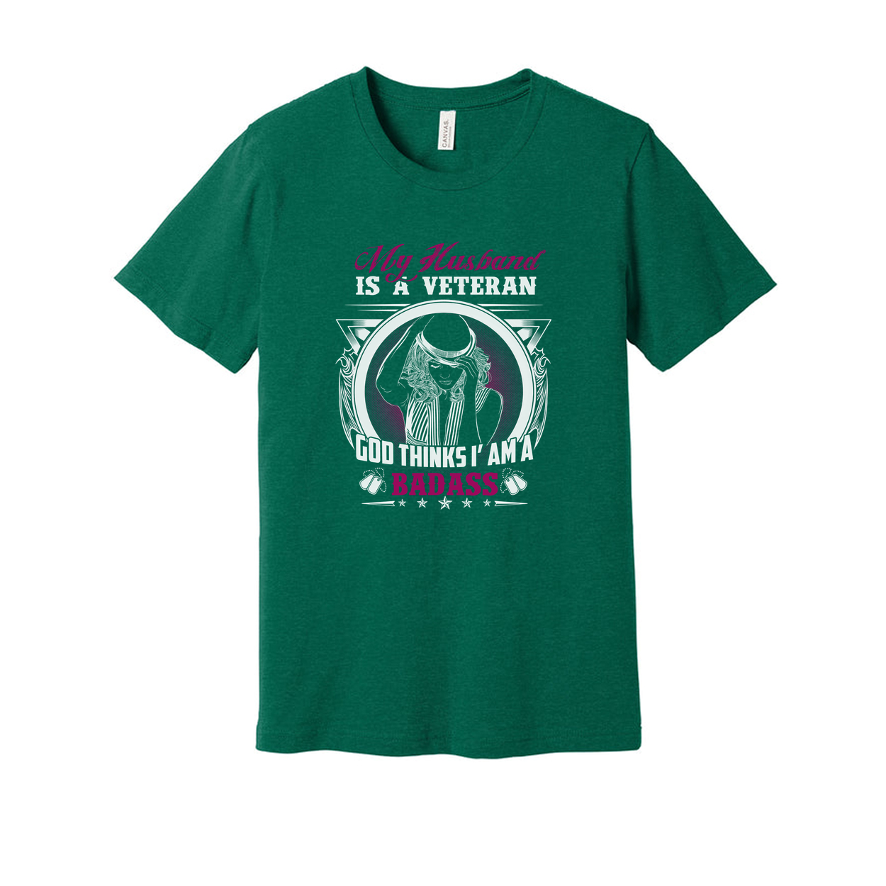 My Husband Is A Veteran Graphic Tee With God Thinks I Am A Badass Bold Design For Strong Women