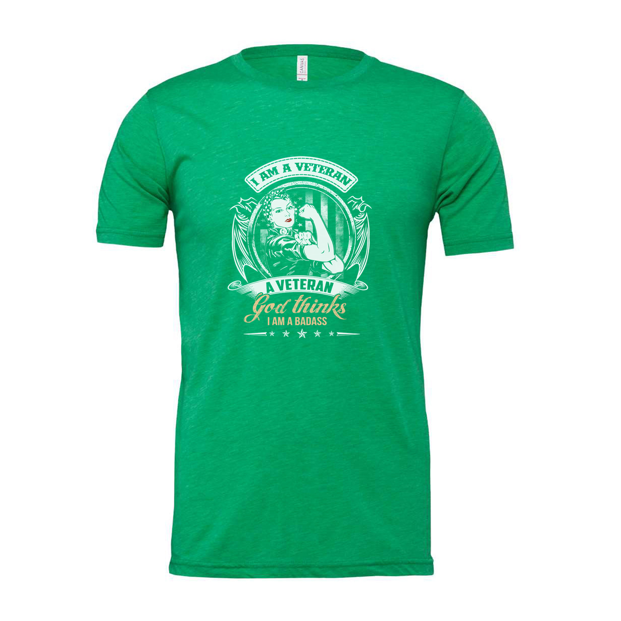 Unisex Veteran Graphic Tee I Am A Veteran God Thinks I Am A Badass With Patriotic Badge Illustration