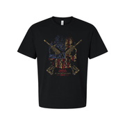 Veteran Flag Skull Graphic T Shirt With Crossed Rifles And Army Emblem Vintage Distressed Design