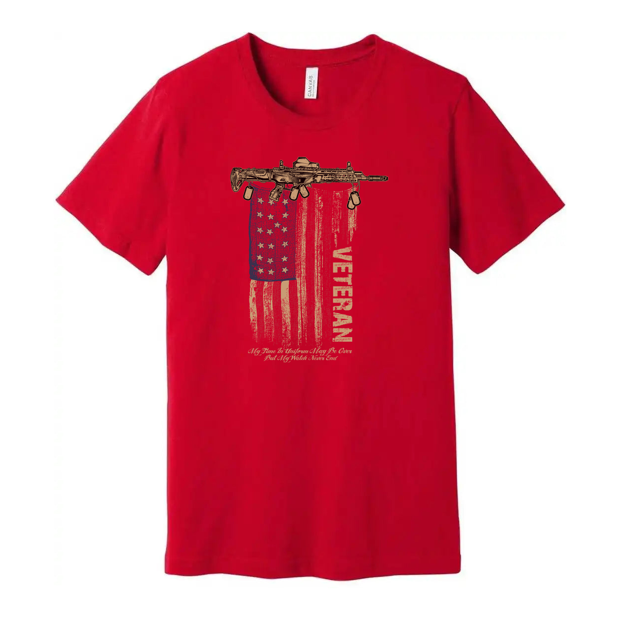 Veteran Graphic Tee Featuring Rifle Above a Distressed American Flag and Bold Slogan