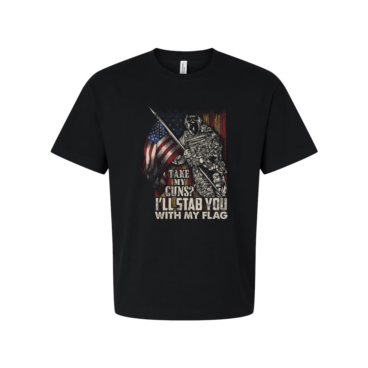 Veteran Graphic T Shirt With American Flag And Soldier Illustration Unisex Fit Design