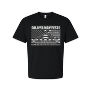 Unisex Veteran Manifesto Graphic Tee With Crossed Rifles Over American Flag Military Pride