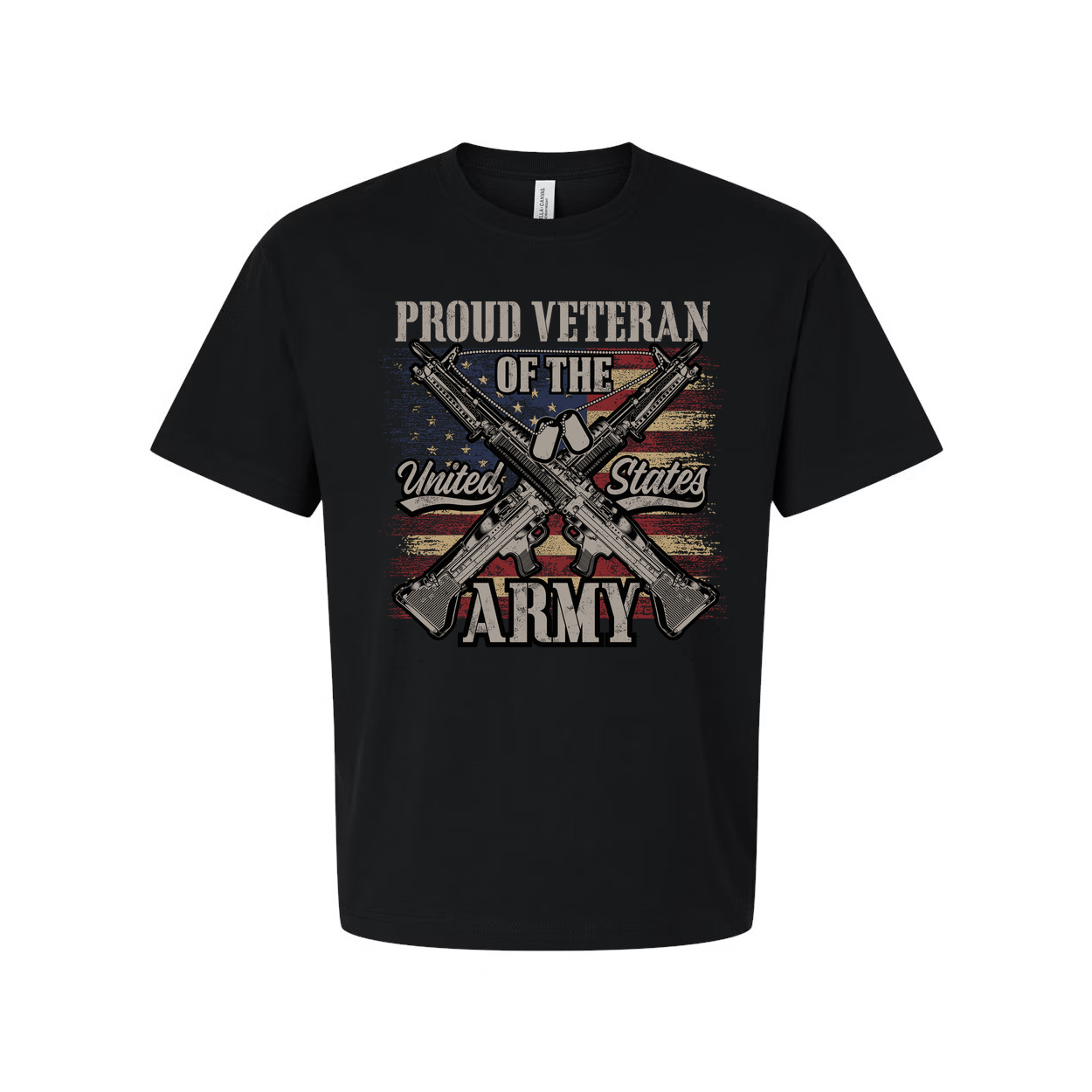 Proud Veteran Of The United States Army Graphic Tee With Crossed Rifles And Distressed Flag