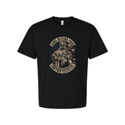 Unisex Veteran Graphic T Shirt With Rifleman Illustration And Circular Banner Text Design